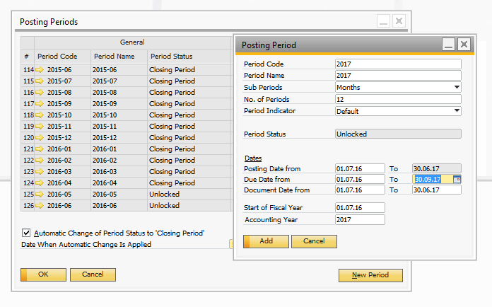 New Financial Period in SAP Business One